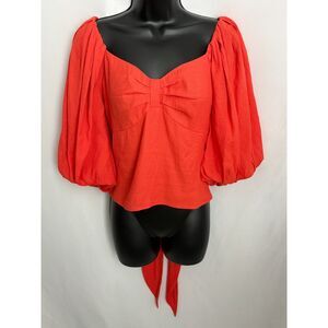 Lulumari Coral Puff Sleeve Top Size M Tie Back Classy Brunch Cute Sweetheart